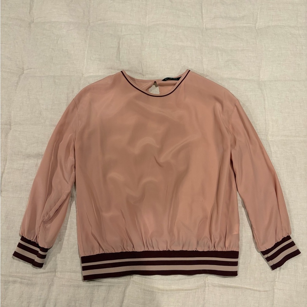 Zara Blush Pink Blouse with Maroon Accents